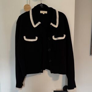 Sezane Knit Cardigan Jacket with White Trim